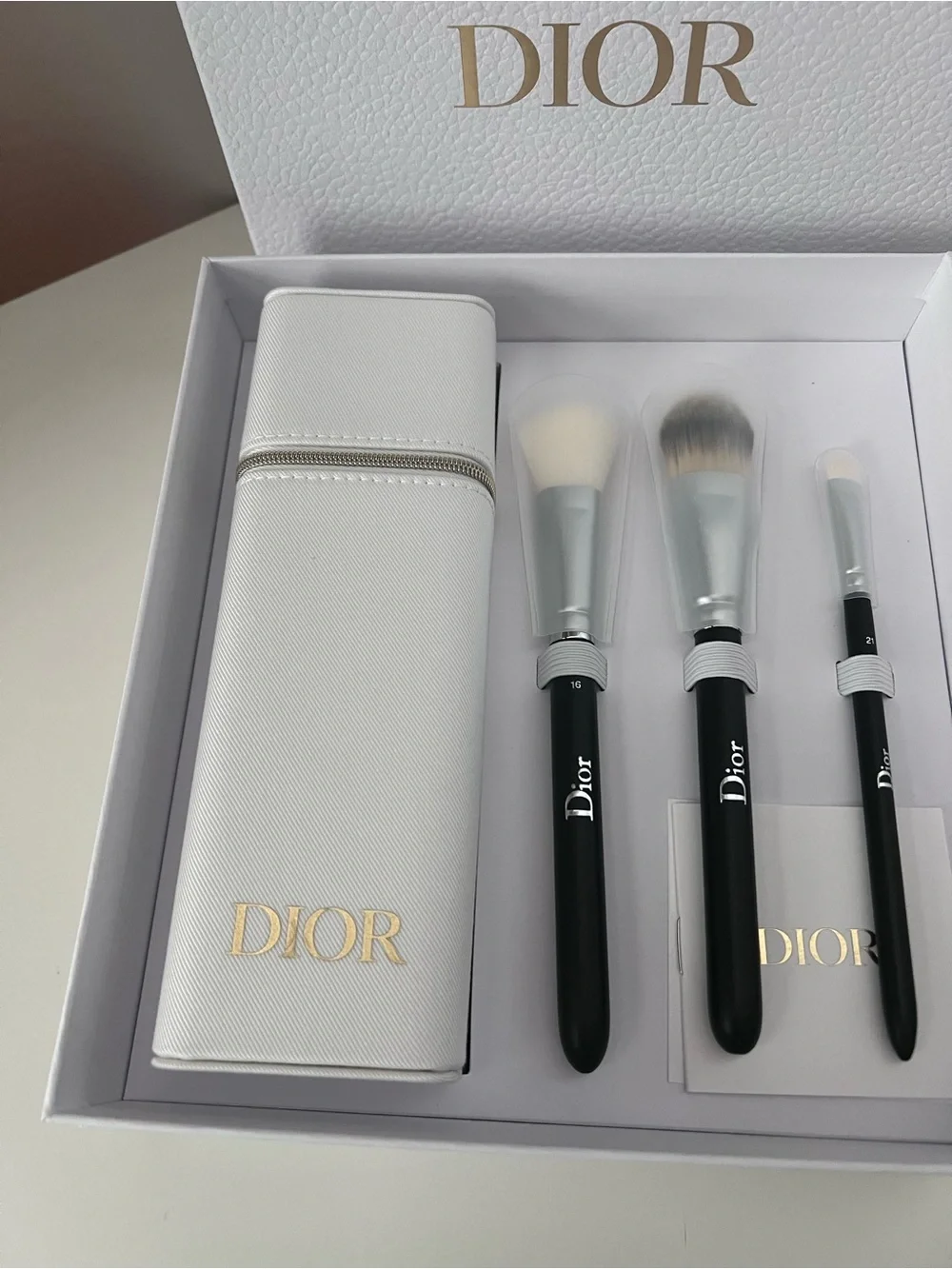 Christian Dior Black & White 3-Piece Makeup Brush Set with White Case